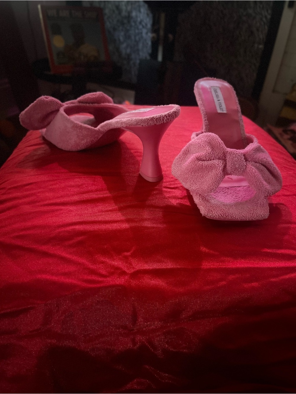 Chelsea & Violet Pink Fuzzy Bow Slide Sandals - Picture 3 of 5